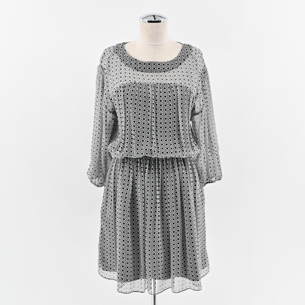 JOIE Dress Sz S Andora Caviar Black White Dot Print Silk Chiffon Blouson Capsule